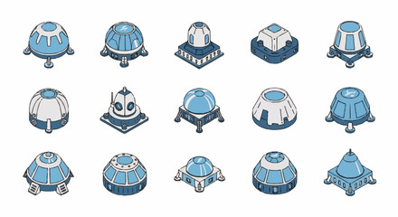Collection of stylized blue jellyfish icons in flat design. © Nora