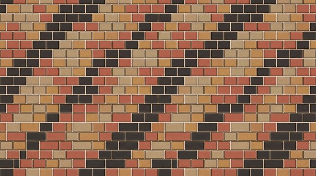 Geometric brick wall pattern, decorative masonry texture with diagonal stripes, multi-colored brickwork background for architectural design