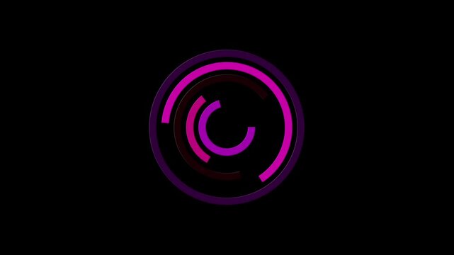 Abstract circular and ring chart interface elements on a black background. 4k video