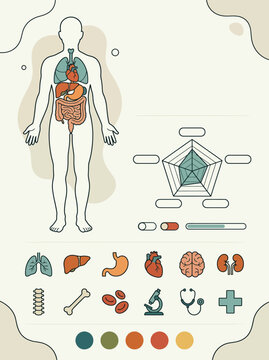Human body organ icon set health med bio sci study kit art info graph aid