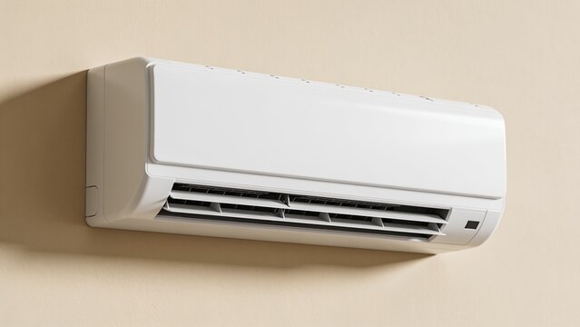 Minimalist white air conditioning unit mounted on clean interior wall
