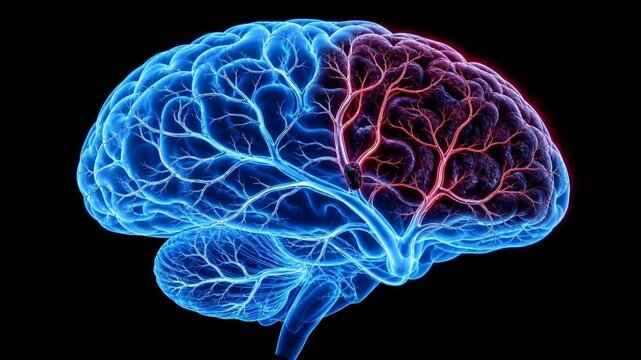 3D Animation of Blood Clot Blocking Vessel in Human Brain Causing Stroke