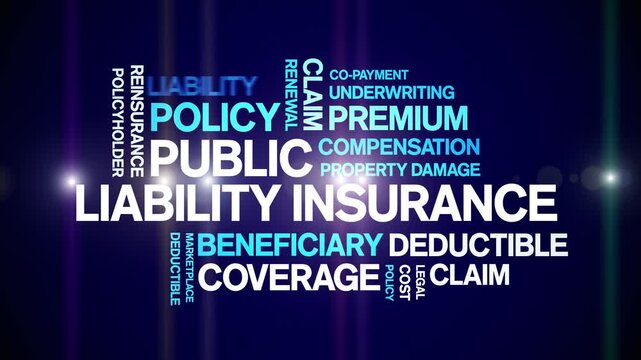 Public Liability insurance animated word cloud-text design animation tag kinetic typography seamless loop.