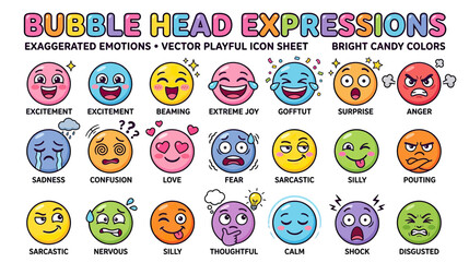 Playful Emoticon Faces with Exaggerated Emotions