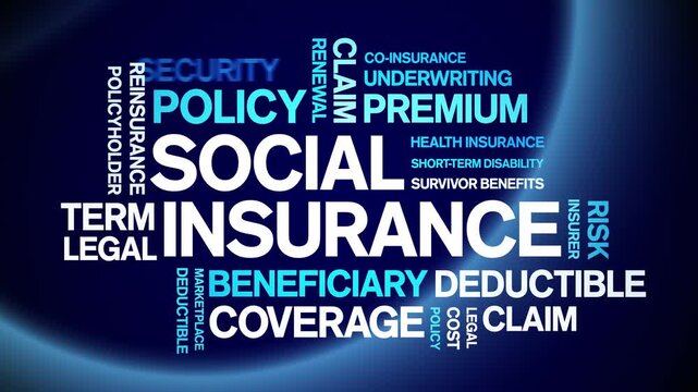 Social insurance animated word cloud-text design animation tag kinetic typography seamless loop.