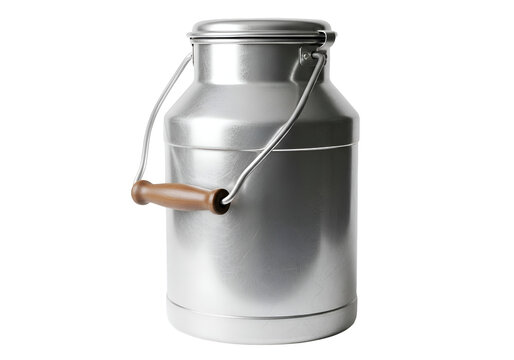 Vintage metal milk can. Galvanized steel bucket with handle on white background , Isolated on Transparent Background, PNG, Generative AI