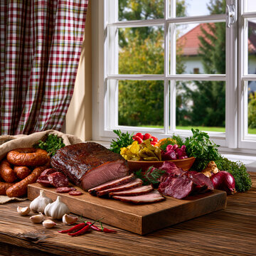Rustic Smoked Pork Loin on Traditional Farm Table &ndash; AI Generative