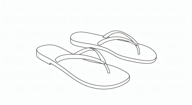 Minimalist flip flops line art vector illustration isolated on a white background, perfect for summer vacation concepts, beach themes, footwear icons, and travel graphic design.