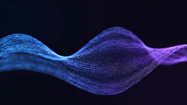 Thin glowing lines undulating like silk in deep blue and violet