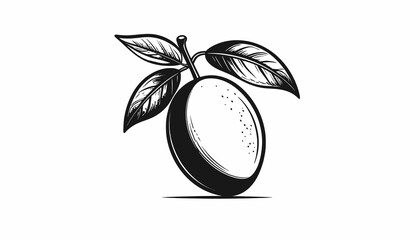 Black and white mango fruit illustration. © undangan