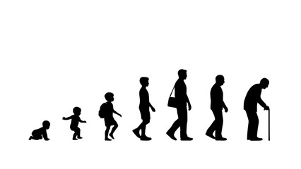 Obraz premium Silhouette Illustration Depicting the Stages of Human Life From Infancy to Old Age Featuring Childhood, Adolescence, Adulthood