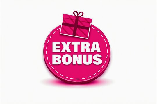 Pink extra bonus gift icon with ribbon and bow on top