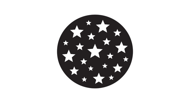 Circular starfield design with multiple stars black and white silhouette