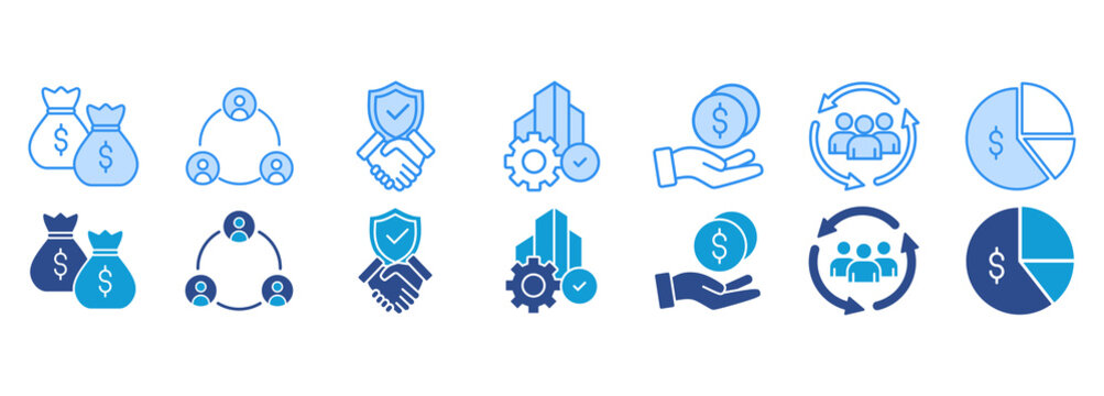 Relationship of Stakeholders icon pack dual tone collection set. government and creditors Vector Illustration Concept