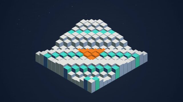 Abstract Digital Grid and Glowing Orange Square Background