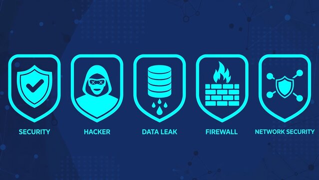 Cybersecurity icons security hacking data leaks firewalls and network protection