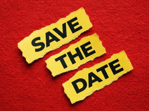 Torn Yellow Paper Strips with "SAVE THE DATE" Text, Event Announcement Concept