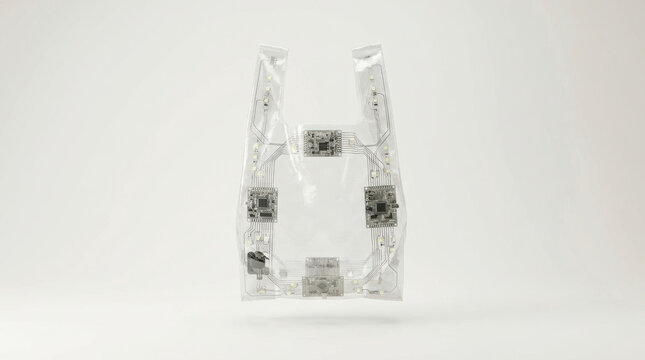 Transparent electronic circuit board with microchips innovation for e commerce and retail technology development in clean environment