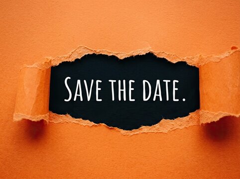 Torn Orange Paper Revealing Black Background with White Text, Announcement Concept