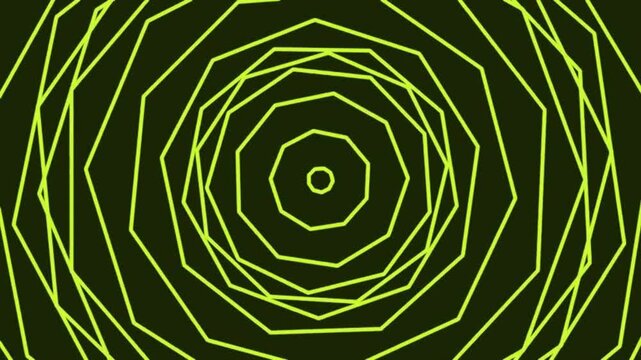 Geometric Spiral Pattern In vibrant neon green on dark background