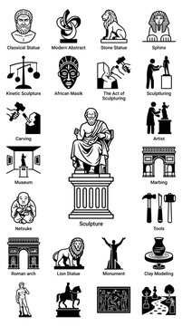 Sculpture Art Icons: Classical, Modern, African, Stone, Sphinx, Kinetic, Carving, Museum, Tools