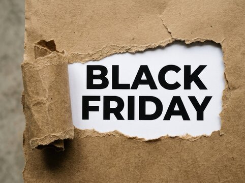 Torn Brown Paper Revealing Black Friday Text, Retail Sale Concept