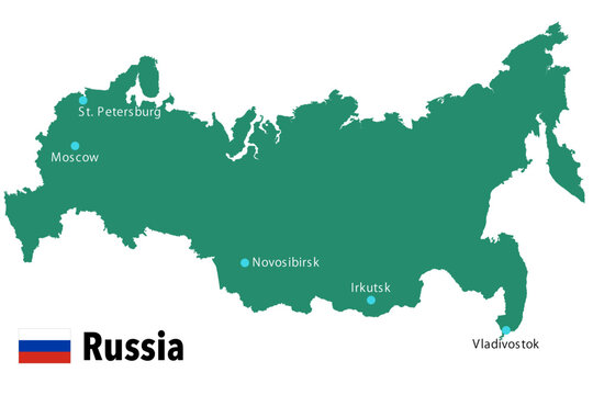 Highly detailed map of Russia with cities and national flag