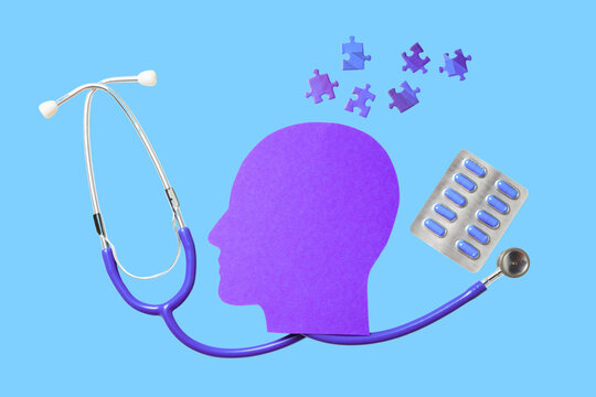 Stylized medical gear and puzzles symbolize wellness