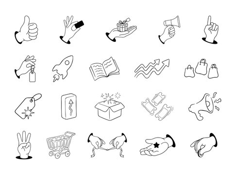 Hand Gesture and Activity Symbol Collection Illustration for Communication and Daily Life Concept