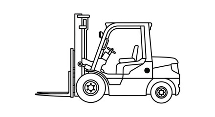 Forklift Truck Line Drawing Black And White Industrial Vehicle Silhouette © masvect