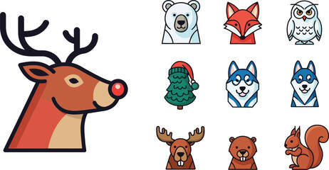 Winter animal icons set reindeer bear fox owl squirrel more © JUWEL
