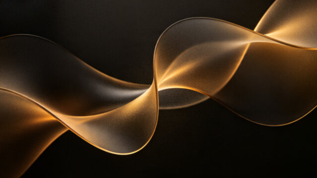 Abstract grainy glassmorphism background with flowing translucent gold fluid waves on a dark backdrop for premium luxury product presentation designs.