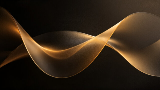Abstract grainy glassmorphism background with flowing translucent gold fluid waves on a dark backdrop for premium luxury product presentation designs.