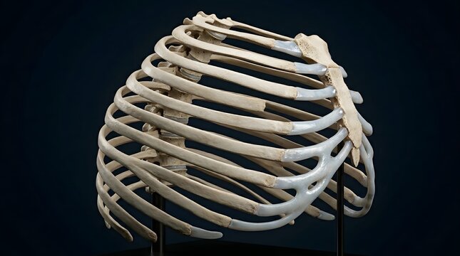 Side view of detailed human rib cage structure model