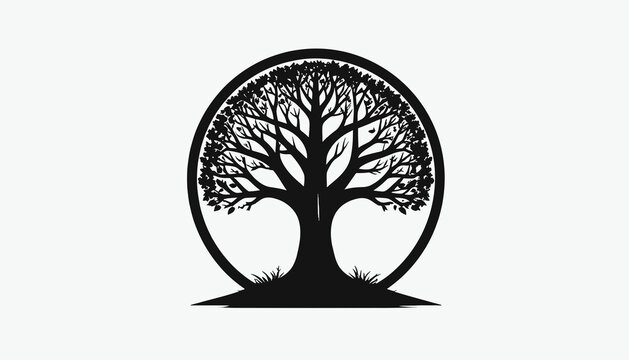 Tree Silhouette Inside Circle Logo.