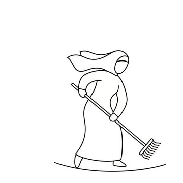 Woman in Hijab Raking
