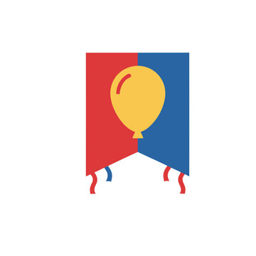 Yellow balloon on red and blue banner
