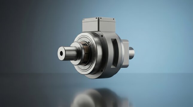 Torque transducer 3D render, rotational force sensor, torque measurement device, industrial load monitoring instrument, engineering sensor, metrology equipment