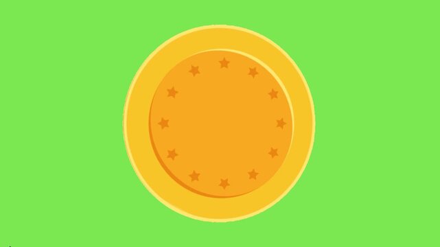 Minimalist Gold Coin Icon with Star Circle Design on Green Background