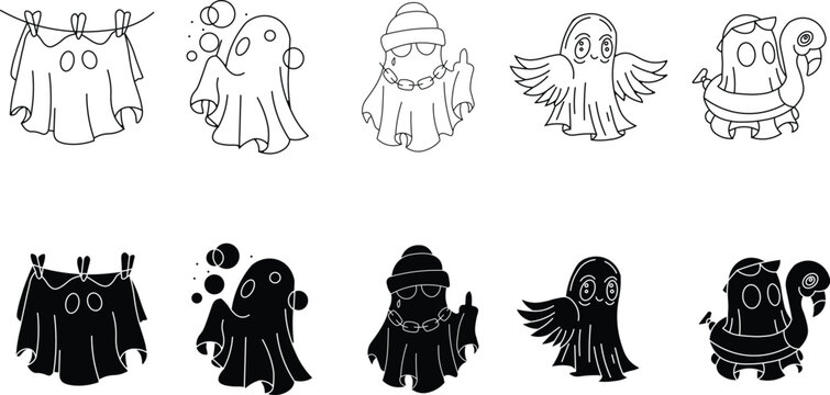 Ghost character set two color schemes with various poses and accessories