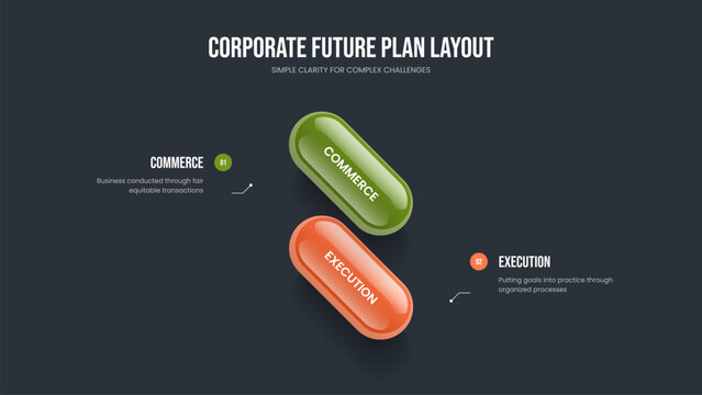 Company Performance Two Element Diagram Frame Layout. Project Visualization 2 Option Infographic Slide Template. Creative Campaign Presentation Design Vector Illustration.