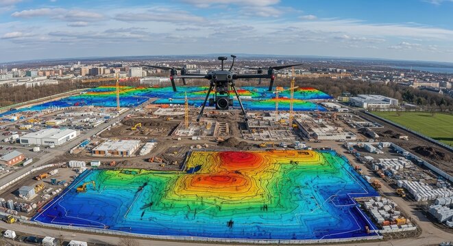 Drone Surveying Construction Site with Heat Map Data Analysis
