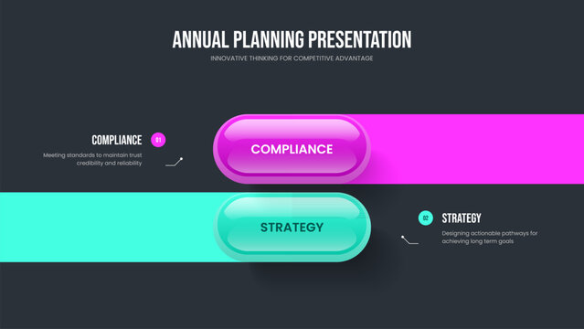 Enterprise Campaign Two Option Diagram Slideshow Design. Financial Growth Presentation Layout Vector Illustration. Project Briefing 2 Step Infographic Slide Template.