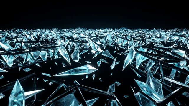 黒背景で異常コードが極低温真空に引きずり込まれ凍結粉砕するサイバーセキュリティCG映像