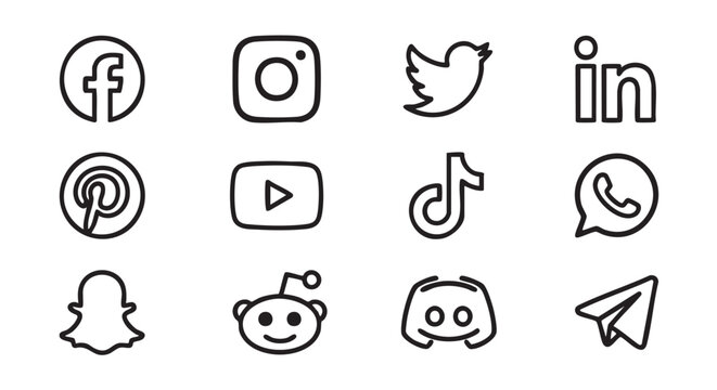 black vector icon set of social media logos featuring icons, logo, facebook