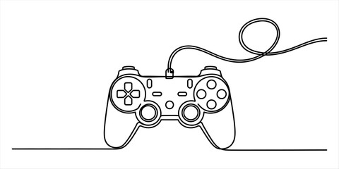 Continuous single line drawing of a wired video game controller console joystick for gaming and entertainment technology concept in a simple minimalist style © Vector Art Gallery 