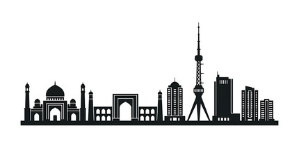 Obraz premium city skyline with famous landmarks silhouette