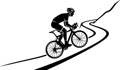 Fototapeta premium Cyclist Climbing Mountain Road Silhouette Black Vector Illustration, Tour de France Cycling Race Sports Icon for Poster Banner and Web Design