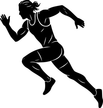 Marathon Runner in Motion Silhouette Black Vector Illustration, Fall Running Race Sports Fitness Icon for Poster Banner and Web Design