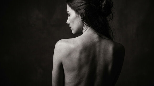 Artistic black and white portrait of a woman's bare back